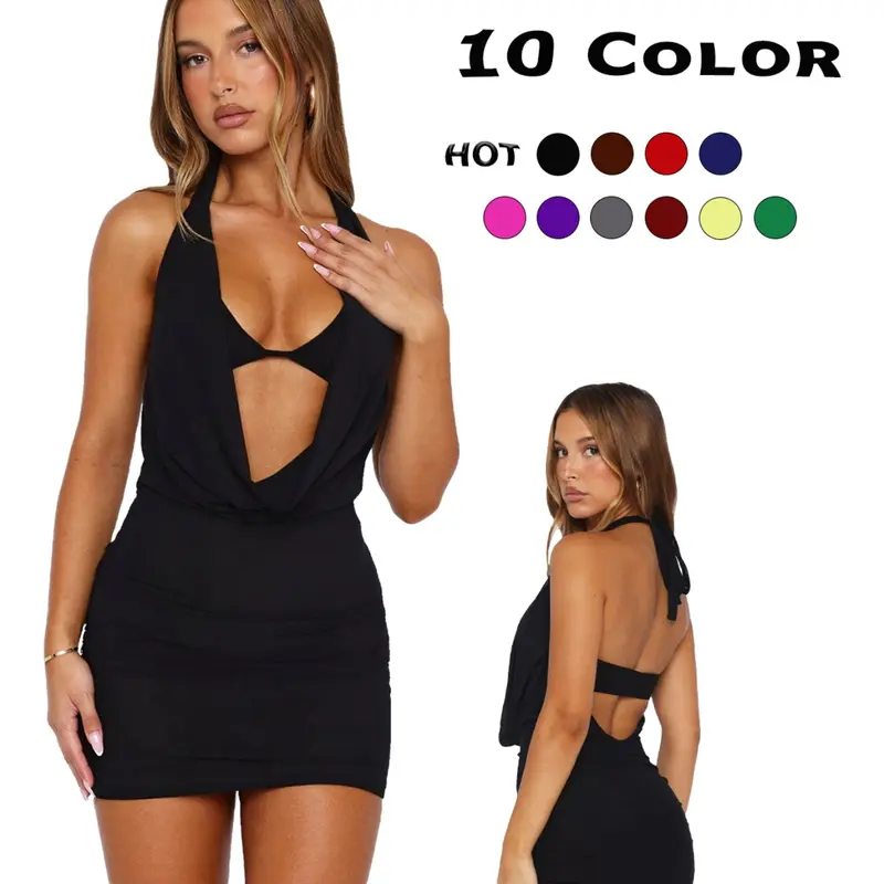 【Black Friday】Summer Sexy Halter Dress, Deep V Neck, Bodycon Mini Dress, Slim Fit, Waist Cutout Design, Versatile Fashion for Ladies, Chic Trendy Dress, Womenswear