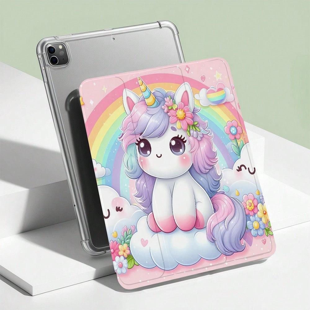 Cute Unicorn iPad Case Soft Edge, Built-in Stylus Slot, Adjustable Stand, Auto Sleep/Wake, Lightweight Durable, Back to School & Valentine Gift, Unisex, for iPad 10/11th Gen/A16/Air/Pro/Galaxy Tab S9 FE+ Series