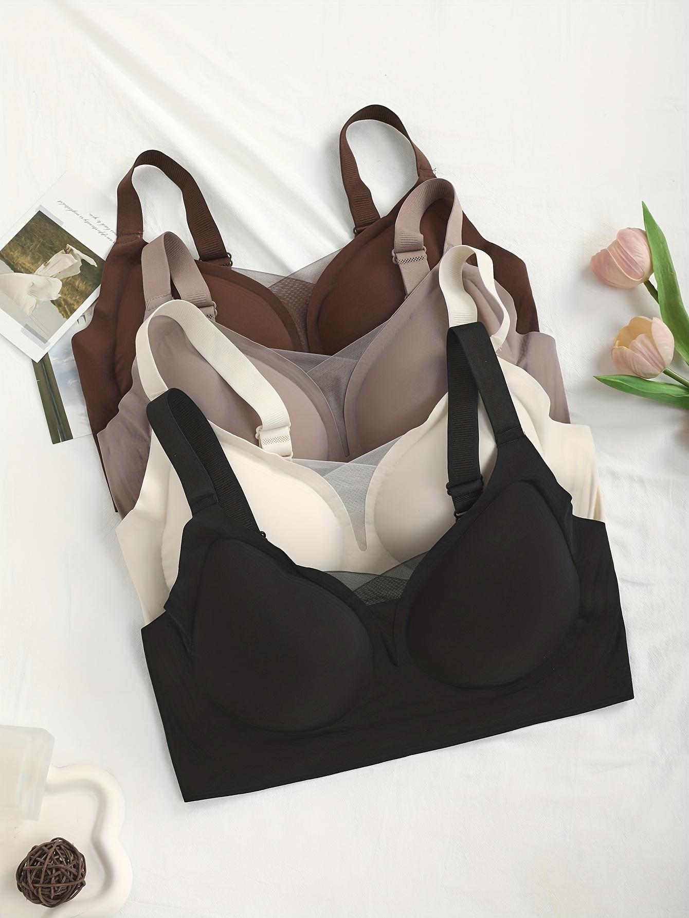 Plus Size 4-Pack Wireless Bras, Adjustable Shoulder Straps, Fit Chest Curve, Soft & Skin-Friendly Fabric, Lace Breathable Bras for Yoga, Running & Fitness