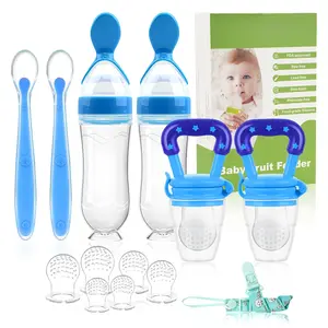 Baby Fruit Feeder Pacifier - 6 Pack |   2 Infant Food Pacifier & 2 Baby Food Dispensing Spoon |   Fresh Fruit Teethers  Babies |   Silicone Feeder Babies,Infant Teething Feeders (Blue)