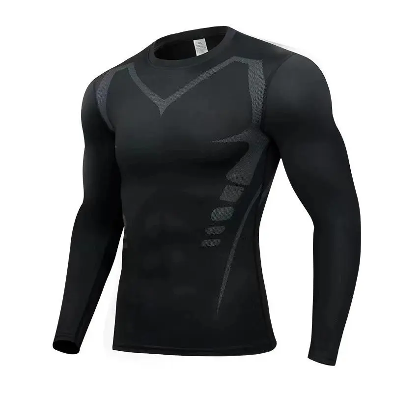 Unisex Long Sleeve Fitness Shirt, Tight-Fit Polyester Base Layer with Moisture Wicking & High Elasticity for Workouts, Fitness Wear