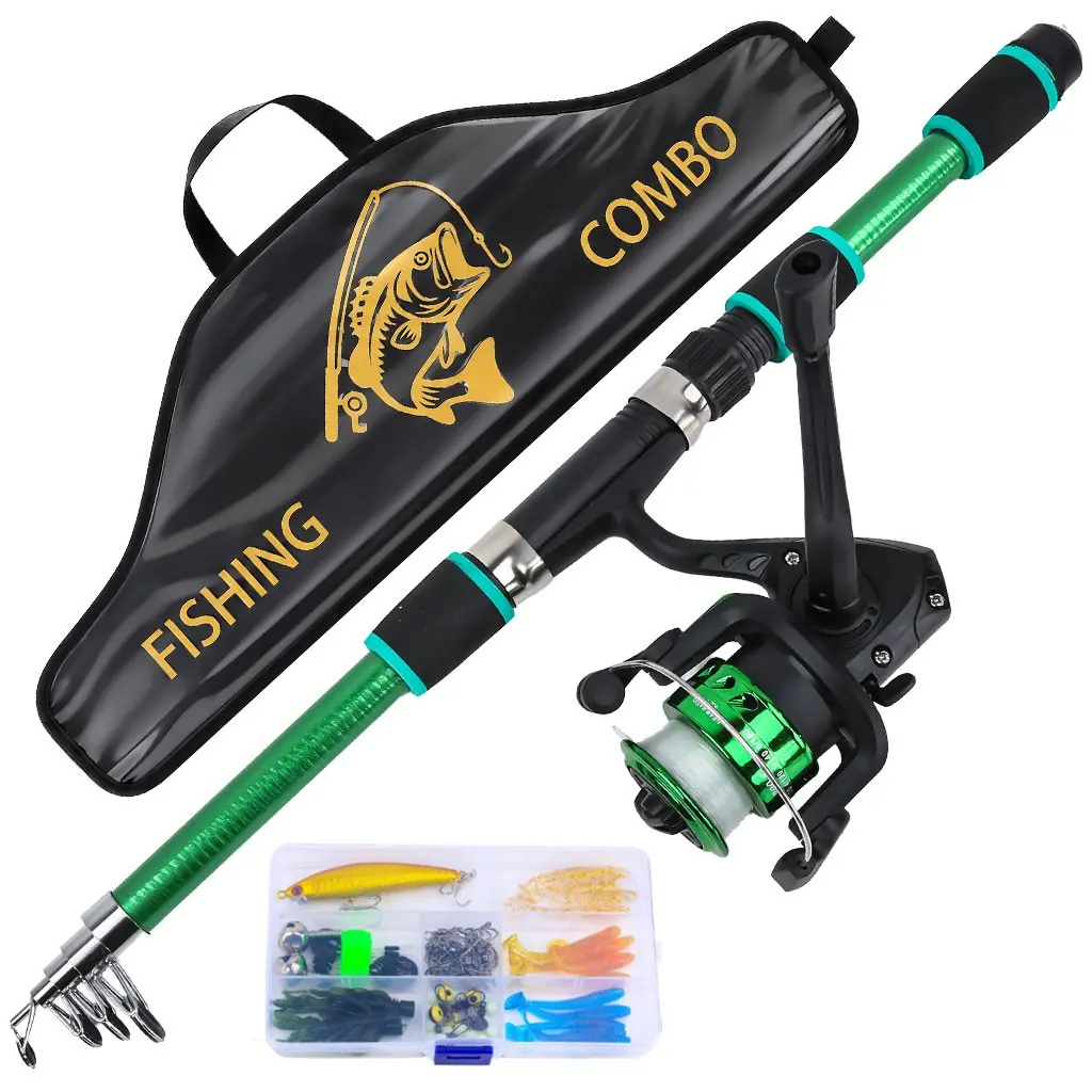 Portable Telescopic Lure Fishing Rod Set, Lightweight Full Fishing Gear, Includes Spinning Reel and Lures Storage Bag, Beginner Outdoor Fishing Kit, Tackle Kits