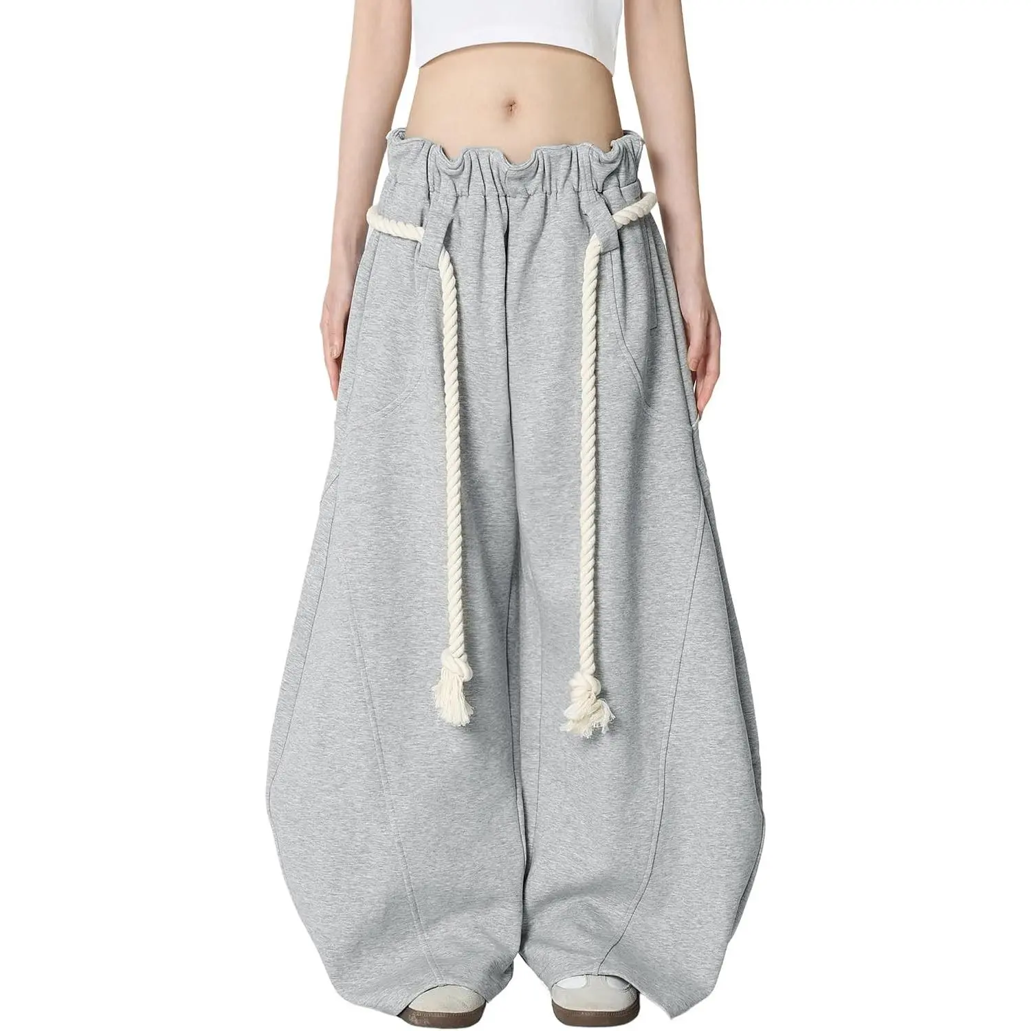Women's Trendy Aesthetic Super Baggy Barrel Sweatpants - Wide-Leg, Adjustable Elastic Waist, Streetwear Vibe Unisex Casual Lantern Trousers, Trend, Fit