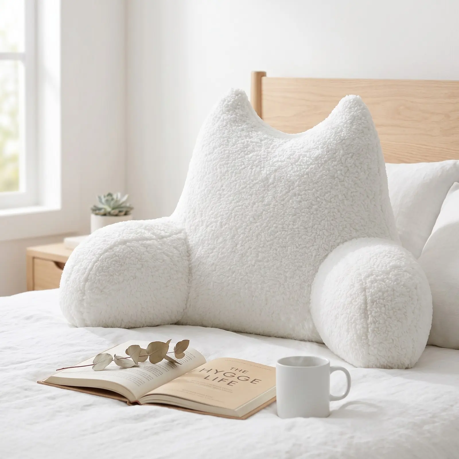 Ergonomic Teddy Bear Reading Pillow with Armrests, Washable Cover, Waist Support for Bed and Sofa, Ideal for Reading, Gaming, Watching TV with Cushion