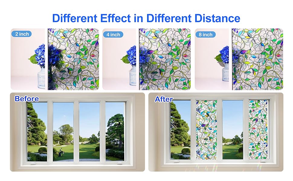 Stained Glass Window Film, Rainbow Privacy, One Way Decorative Tint, Static Cling, Renter Friendly for Home Bathroom Door