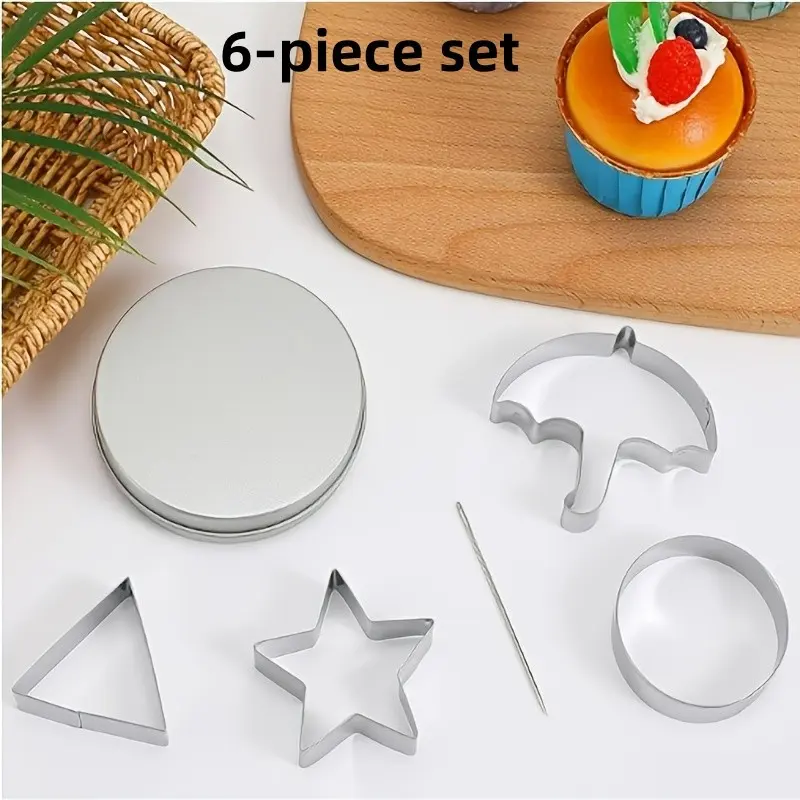 6-Piece Stainless Steel Cookie Cutter Set, Christmas Party Triangle Star Round Candy Cutter, Ideal for Korean TV Fans