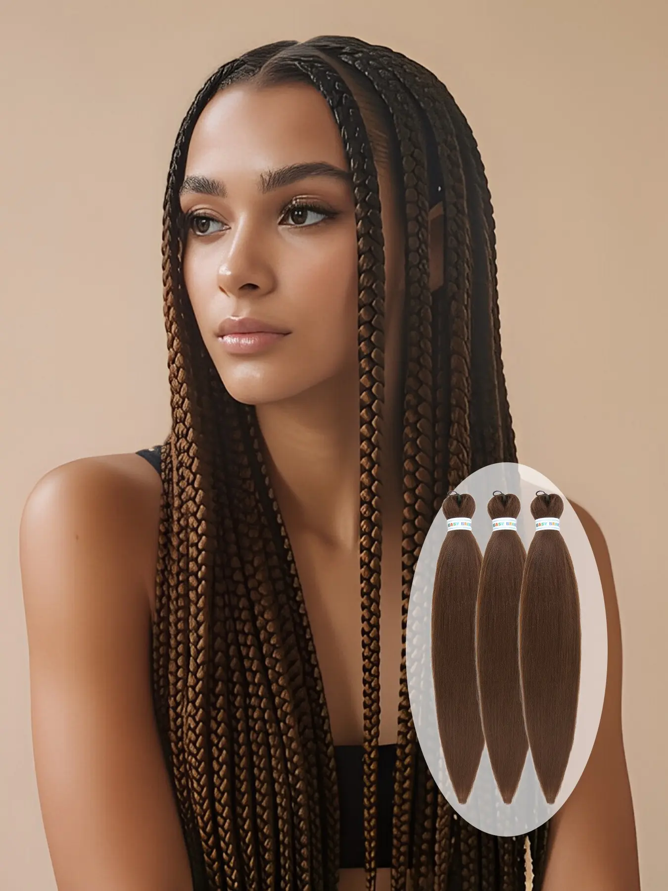 26-Inch Brown Pre-stretched Braiding Hair - Yaki Texture Synthetic Braids Crochet Hair Extensions, Low-Temperature Flame Retardant Synthetic Fiber, Hot Water Setting, for Women's Daily & Festival Braiding Styles (3 Packs/Bag)