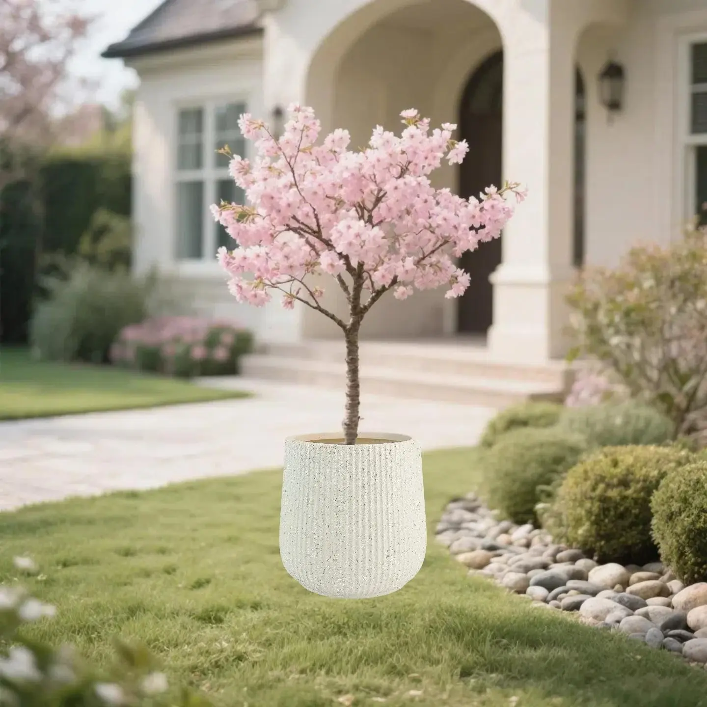 9-Inch Vertical Groove Plastic Flower Pot, Plant Floor Decorative Pot, Cherry Tree Pot, Rubber Tree Pot, Olive Tree Pot, Indoor Outdoor Use