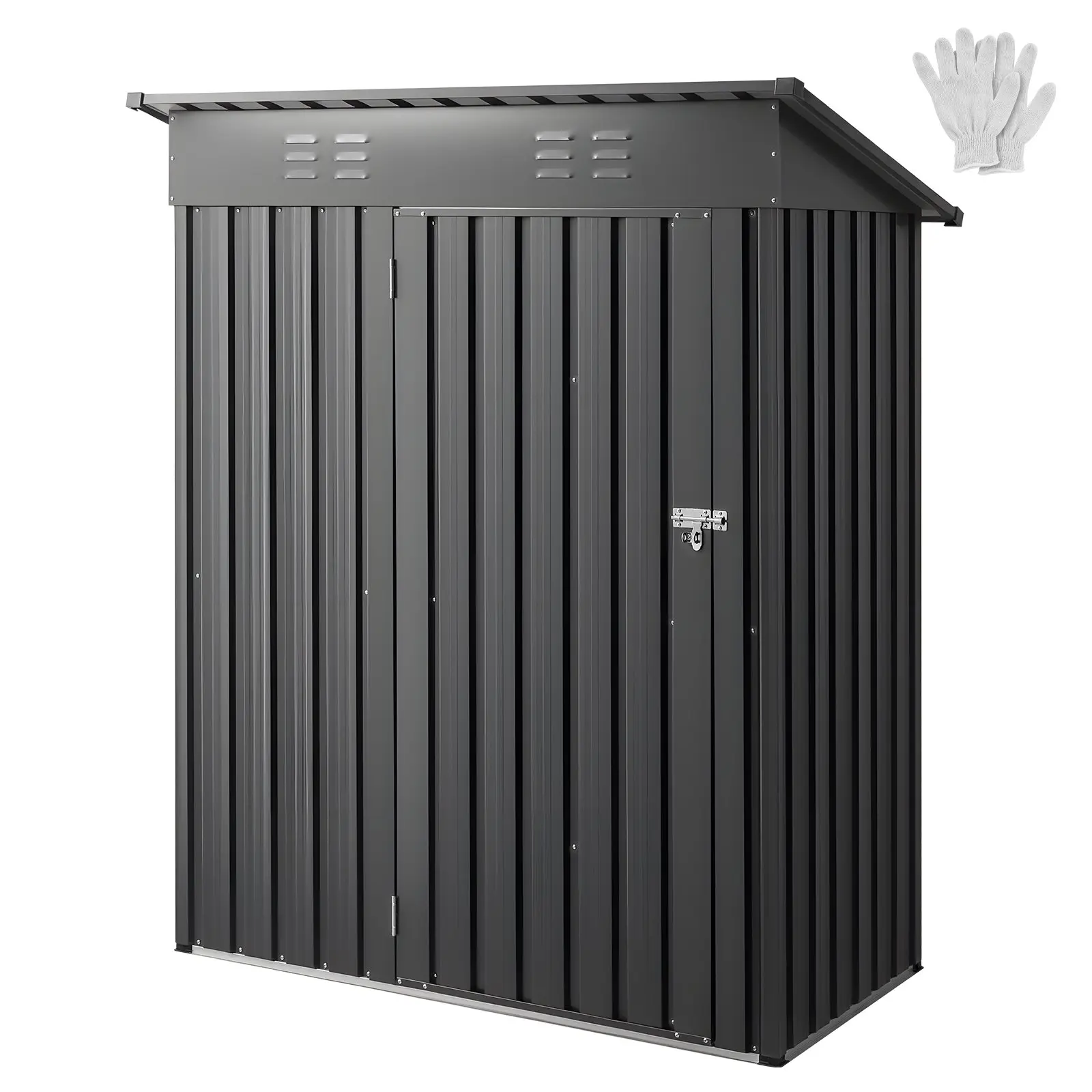 【DealsForYouDays】VEVOR 5x 3 FT Metal Garden Shed, Storage Building with Lockable Door 2 Louver Vents, Sloped Roof Metal Outdoor Storage Shed, Tool Sheds Outdoor Storage for Backyard, Garden, Patio, Bike, Gray