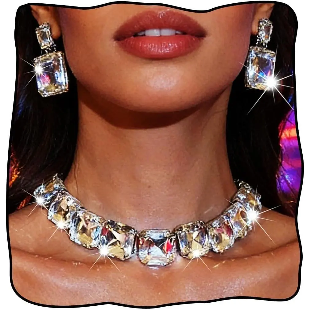 Rhinestone  Set  Statement Necklace Sets for Women | Prom Chunky   Choker Necklace Earrings