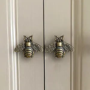 6-Pack Vintage Bee Cabinet Pulls, Zinc Alloy Metal Drawer Handles, Antique Polished Furniture Knobs, Honeycomb Striped Hardware, Kitchen Cabinet Decor