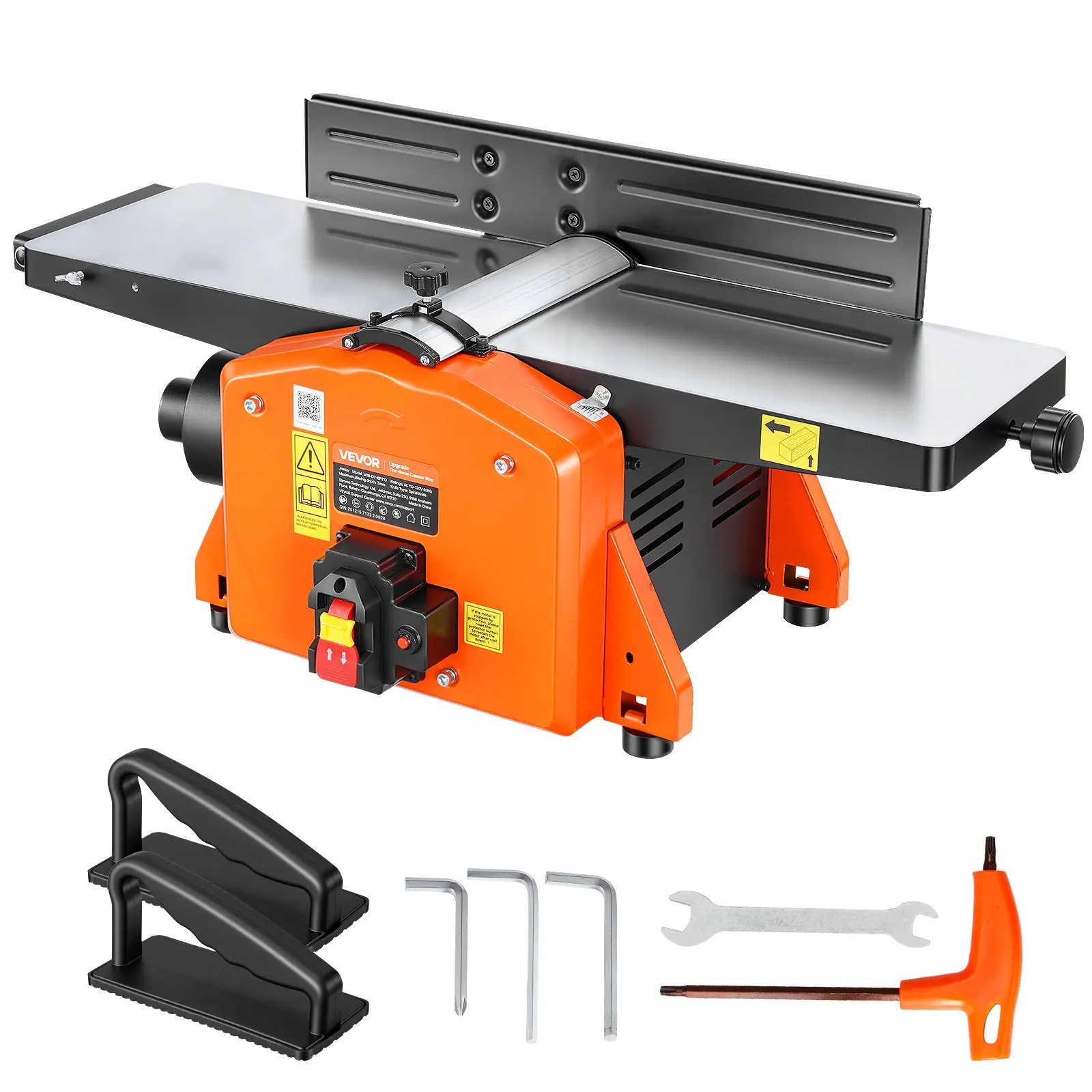 VEVOR 8-Inch Spiral Benchtop Jointer, 2 HP Powerful Motor 8500 RPM Woodworking Tool, 18-Blade Spiral Cutterhead, Extendable Cast Aluminum Table & Arms, 1/8 in Max Depth, Adjustable Fence for DIY Woodworking, Easy Setup