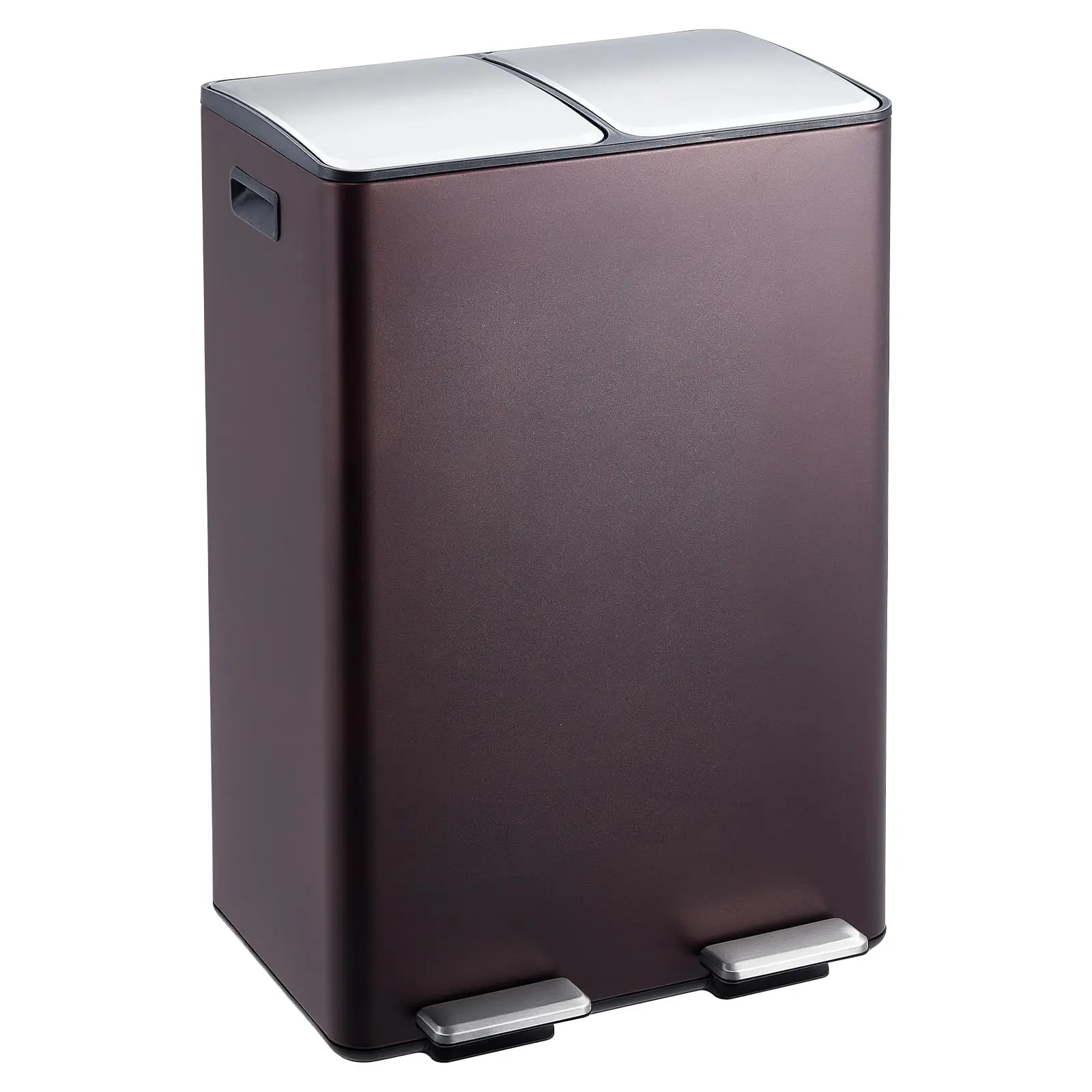 Garvee Dual Trash Can 16 Gal (2 x 30 L) Stainless Steel Kitchen Garbage Can with Lid, Inner Buckets, Double Compartment for Trash and Recycling, Step Pedal, Odor Control, Suitable for Home and Office, Available in Brown, White, Black