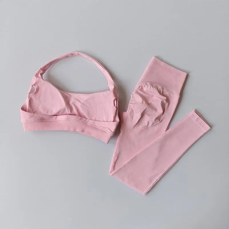 Seamless Yoga Suit Women's Beauty Back Sports Bra Lingerie Peach Buttocks Fitness High Waist Legigngs Gym Yoga Suit Pilates Set
