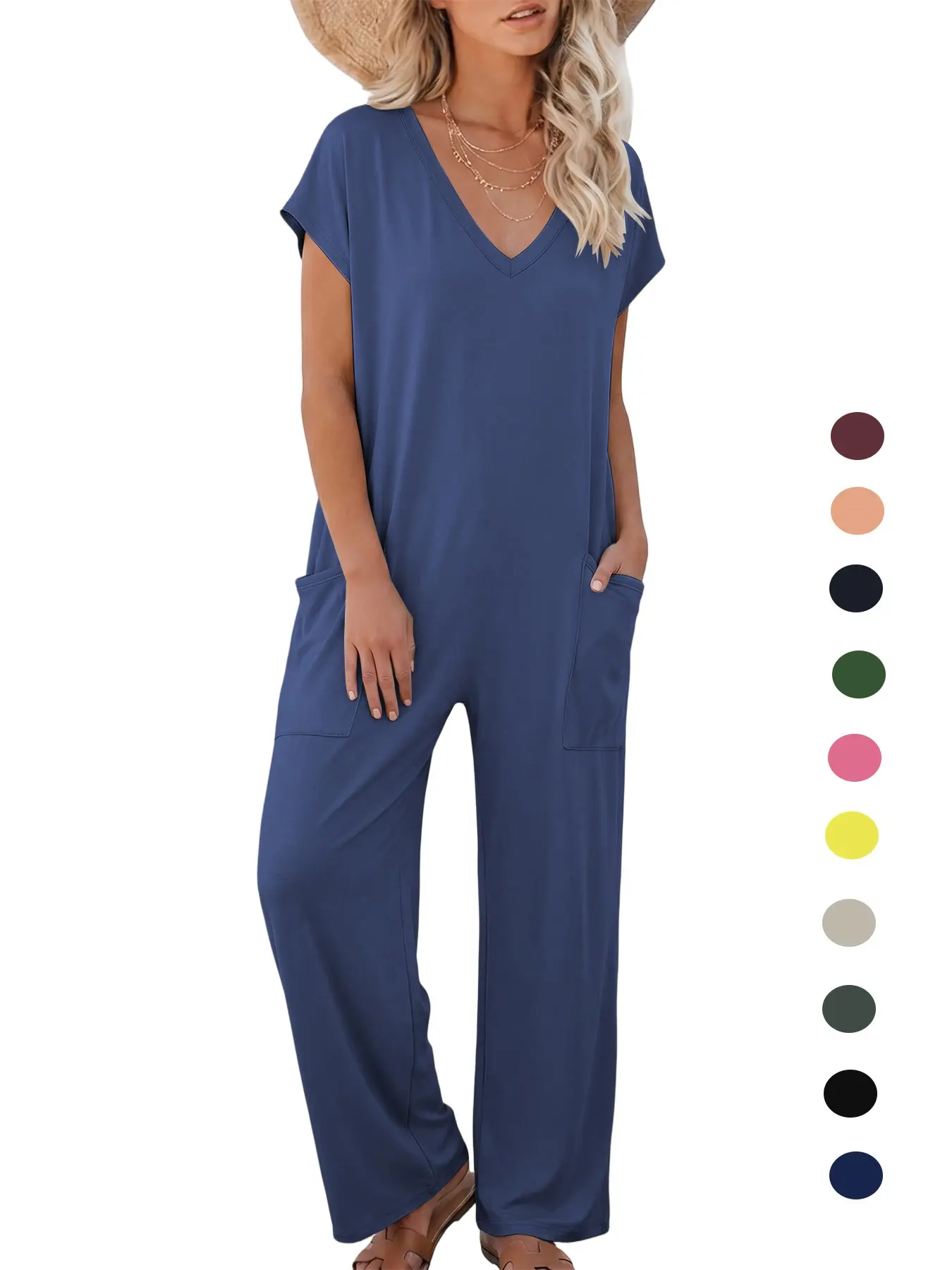 Comfy Relaxed Fit One Piece Pajama Jumpsuit with Pockets, Lightweight Breathable Summer Wear, Casual Fitted Jumpsuit for Women, All Seasons Comfort