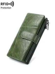 Ladies' Vintage Long Wallet, Trifold Wallet, Casual Wallet, RFID Shielded, 23 Card Slots, Large Capacity, Multifunctional Wallet, Double Zipper Compartment, Change Pocket, Three Fold Design, Christmas Gift, Valentine's Day Gift