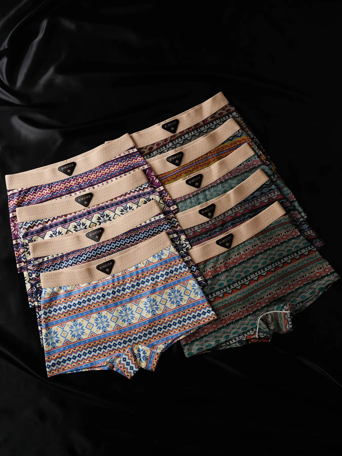 9 Pcs Biweier Women's Cotton Printed Boyshorts Underwear Panties, Soft Comfortable Ethnic Style, Elastic Non-Rolled Edges, Ideal for Casual Wear and Home Use