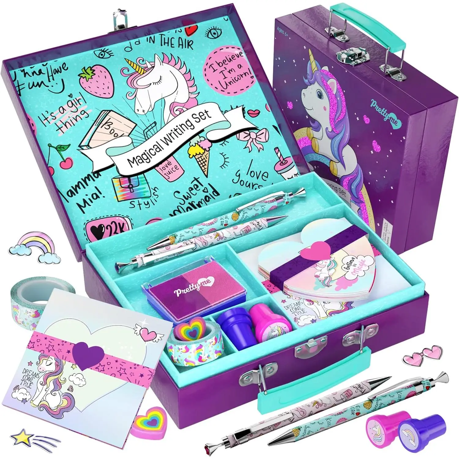 Pretty Me Unicorn Stationery 1 Set - Kids' Creative Writing Art Kit, Keychain Accessory Incl - Birthday Gifts for 6-12 Years Old Girls, Preteen Craft Toys
