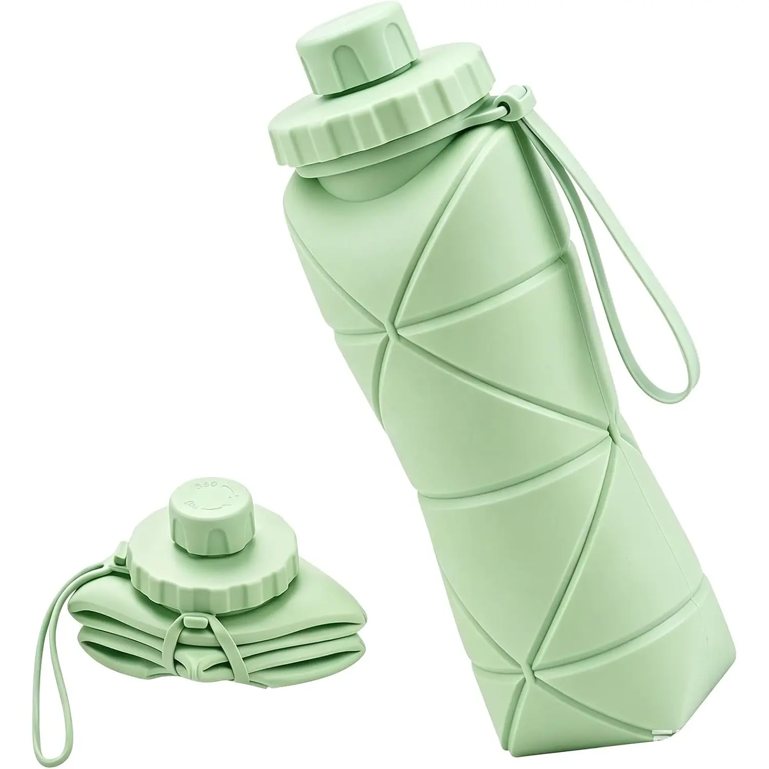 Collapsible Travel Water Bottle 600ml, Silicone Lightweight Foldable Cup with Leak-Proof Lid & Lanyard, Portable for Outdoors Gym Camping, Leakproof Cup