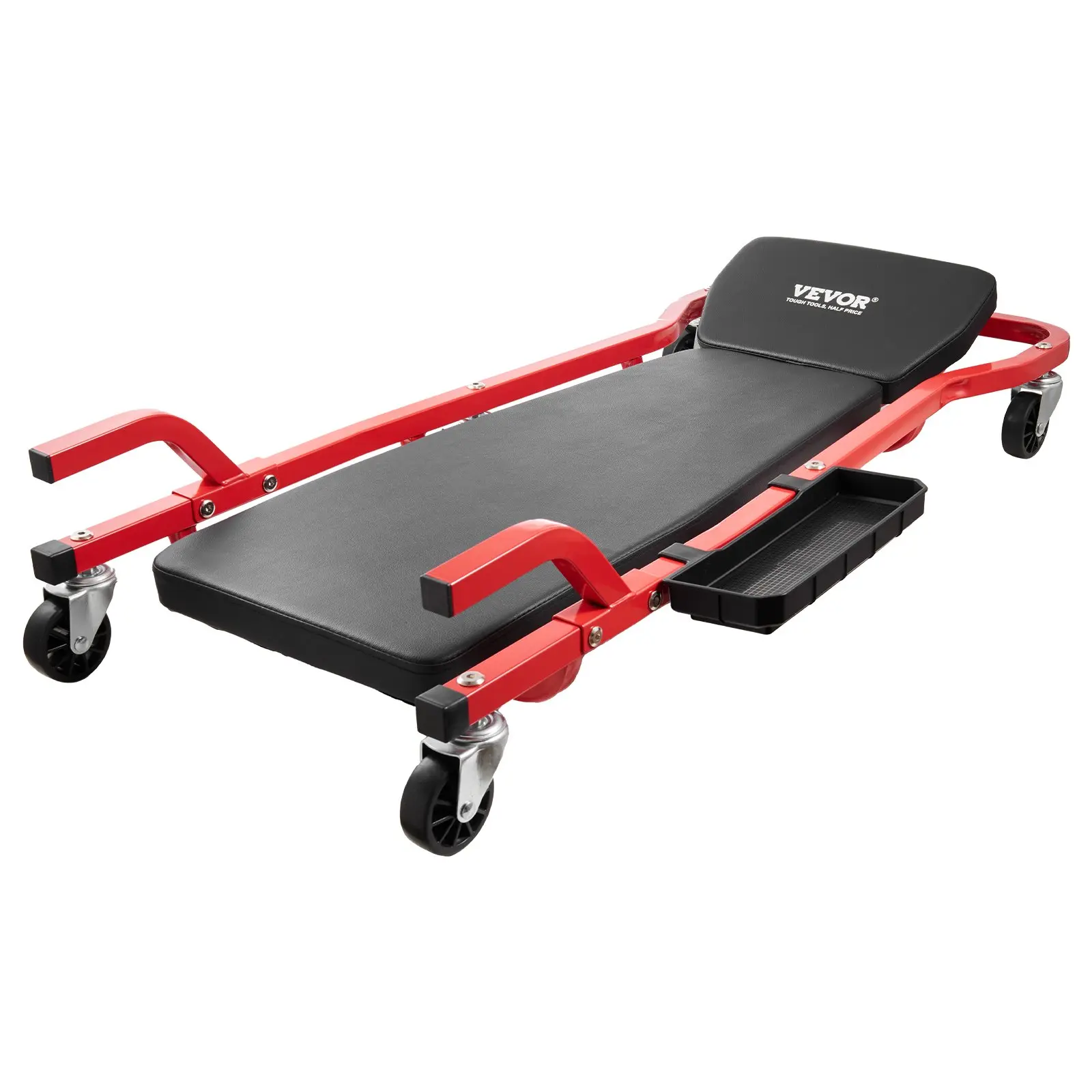 【DealsForYouDays】VEVOR Mechanic Garage Creeper, 44-Inch, 300 lbs Capacity Automotive Rolling Creeper with 6 Casters Adjustable Cushioned Headrest Tool Tray, Heavy Duty Steel Frame for Garages, Repair Shops, and DIY