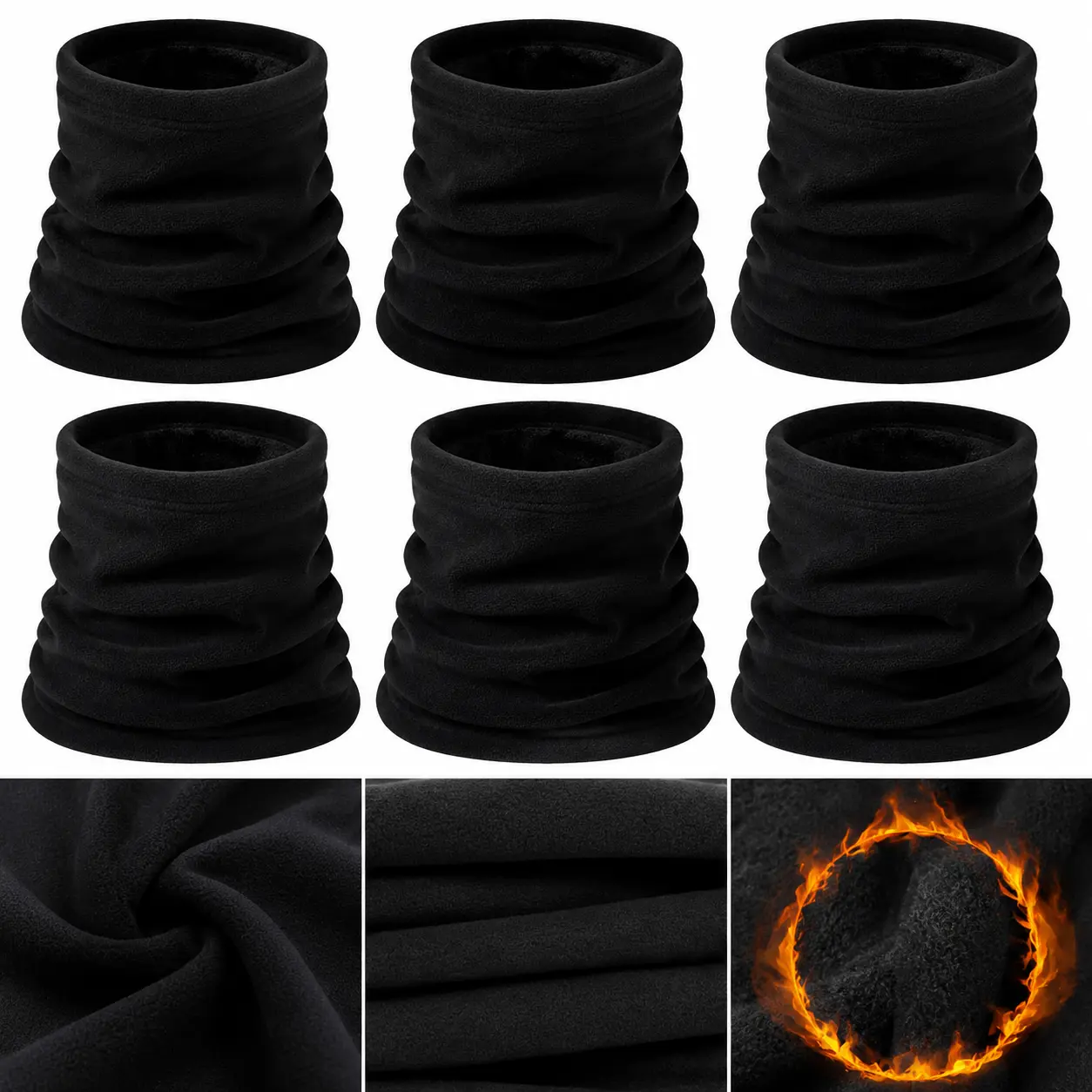 6 Pack Thermal Neck Warmer Gaiter – Windproof Fleece Face Cover Mask for Winter Sports & Outdoor Work