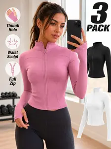 High Elasticity Slim Fit Yoga Jacket for Women, Short Sleeve Sportswear, Stand Collar Full Zip, Waist Cinch, Multiple Colors