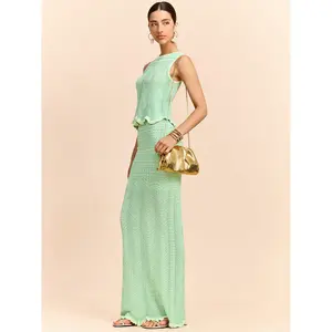 Wave Pattern Knit Maxi Skirt