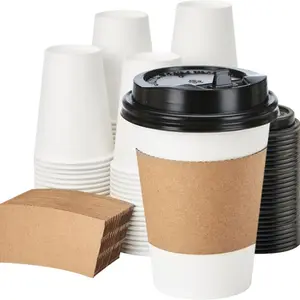10/20/50 Sets 12oz Thick Disposable Paper Coffee Cups with Lids and Sleeves, Leak-Proof Hot Drink Cups for Home Office Party