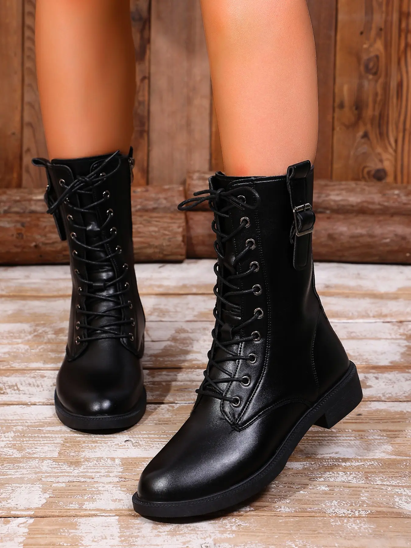 New Buckle Strap Mid-Calf Boots, Low Heel Side Zipper Commuter Workwear Short Boots, Fashionable Fall & Winter Formal Shoes