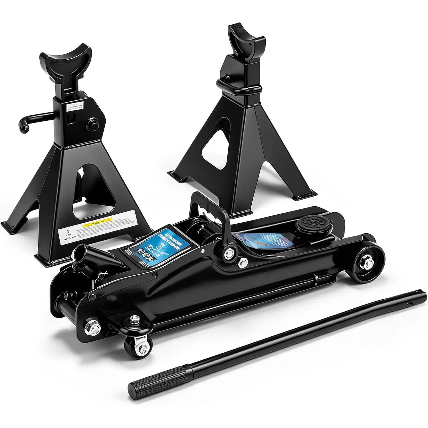Karlhome 2.5 Ton Car Floor Jack,  Steel Hydraulic Low Profile Rapid Pump Lift Tool, Combo with 2 Jack Stands Tire Repair Kit for Garages Automotive Repair Shops Lifting Range 3.3" - 15"