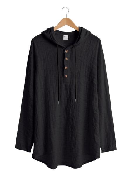 Men's Casual Long Sleeve Hooded Linen Shirt, Loose Fit Beachwear, Comfortable Breathable Spring Summer Vacation Clothing, Durable Daily Use