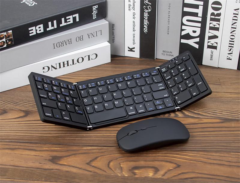 Three-mode foldable Bluetooth keyboard for tablets and mobile phones, portable mini keyboard and mouse set, rechargeable foldable wireless keyboard