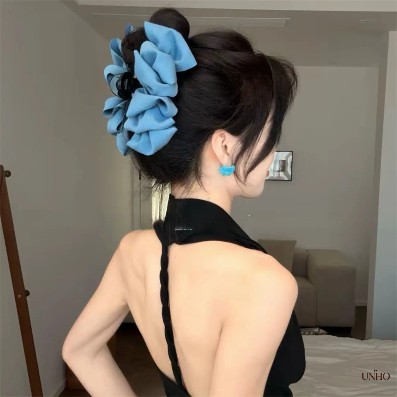 New 13Cm Large Pleated‑Denim Bubble Claw‑Clip, Summer Sweet‑And‑Spicy Style Hair‑Accessory For Women’s Back‑Of‑Head Hairstyles
