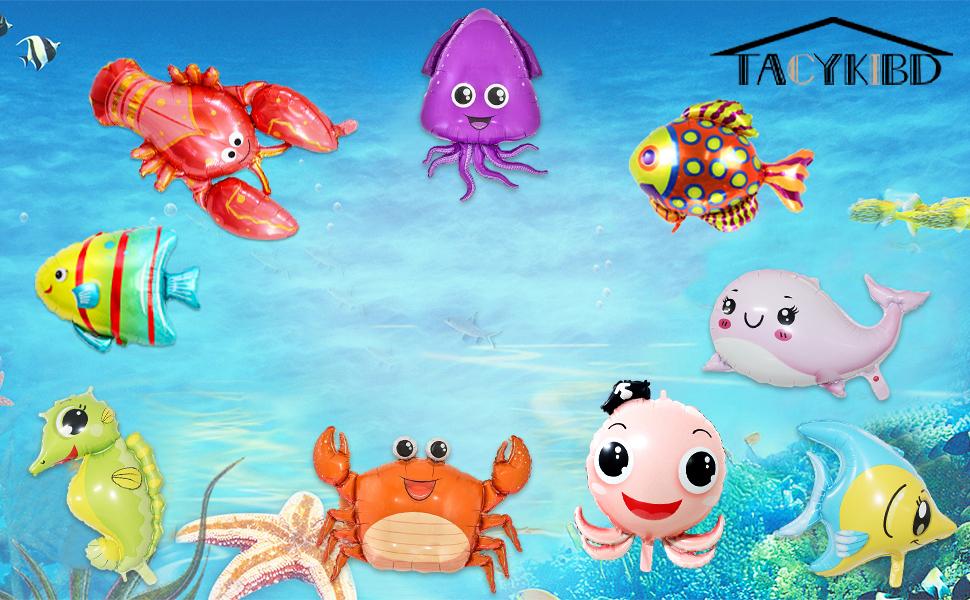SICANDAENHK Dive into fun with 15pcs ocean themed party decorations!Cute starfish, octopus, seahorse balloons & huge marine sea balloon - perfect for baby shark birthday parties🦈🐠