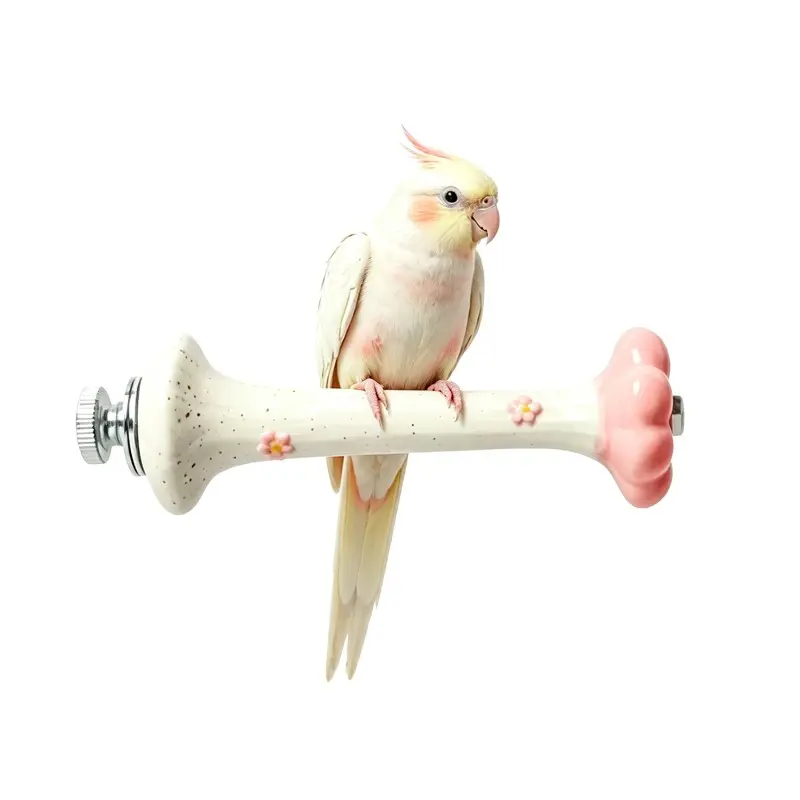 Ceramic Parrot Stand Pole, Flower Design Scratching Post, Cute Bird Cage Accessory, Bird Climbing Play Chew Toy, 1 Piece