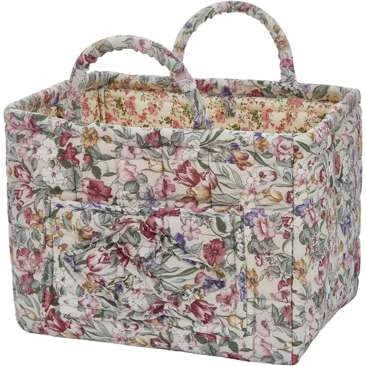 Quilted Laundry Basket with Handles - Multi-Purpose Basket,Boho Baskets with Handles for Car, Home & Nursery - Collapsible Square Organizer (multicolor)