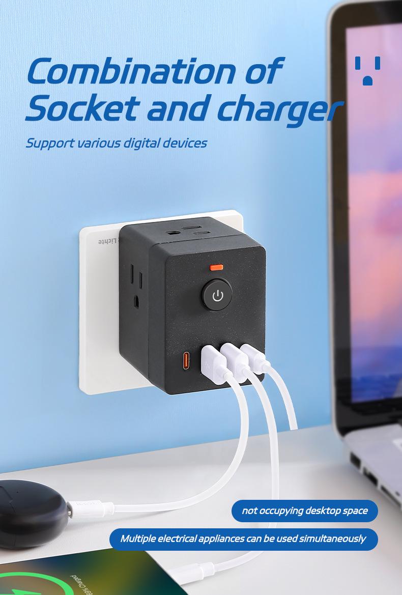 Multiple USB Sockets,USB + Type-c Charging Port,Phone Charger For Home Use,Practical,Wireless Conversion Charging Plug