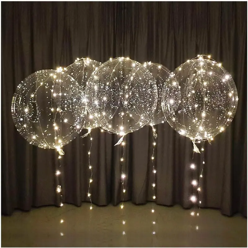 6-Pcs LED Light-Up Bobo Balloons, 20in Transparent Rubber Print Balloons with Warm-White LED Strings, Helium/Air Compatible, Luminous Party Decor for Halloween, Christmas, Parties