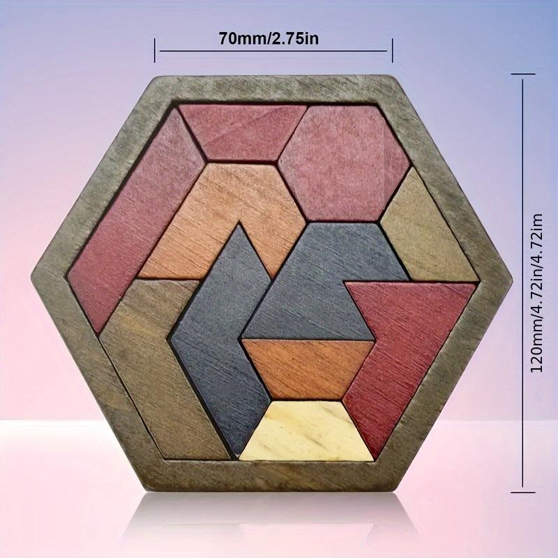 Wooden hexagonal tangram puzzle, educational toy, portable family interactive puzzle game, perfect for Halloween, Christmas, and Thanksgiving gifts