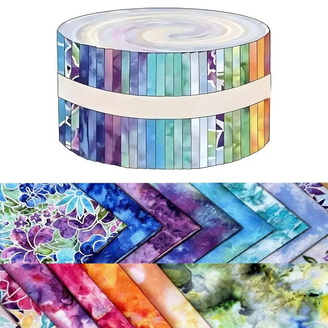 40Pcs Ombre Gradient Floral Fabric Strips 2.5x19.7 Inch Retro Precut Quilting Strips Cotton Fabric Bundle for Patchwork Rugs and DIY Home Decor