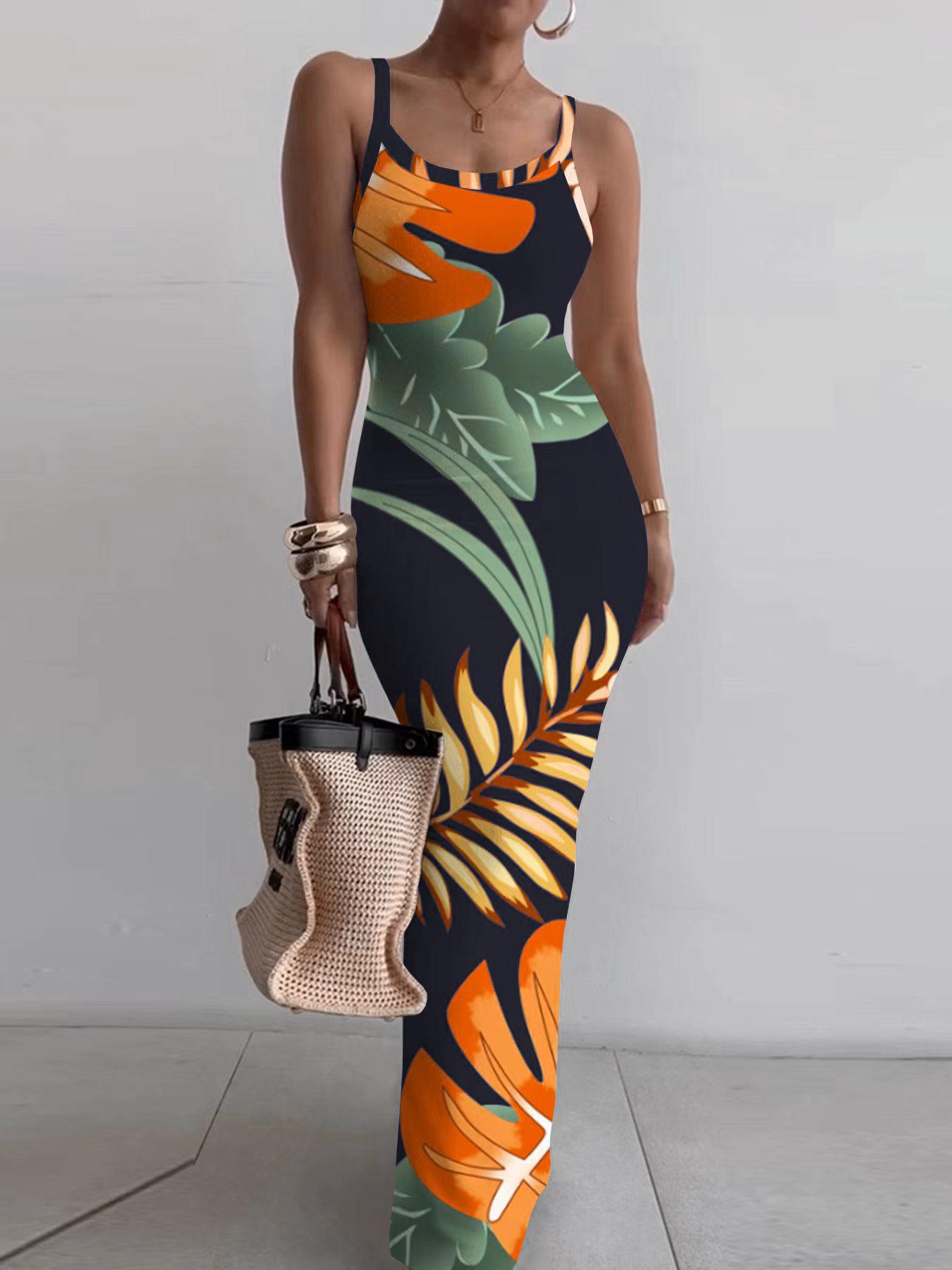 Floral Print Backless Spaghetti Strap Cami Dresses for Women, Casual Chic Fitted Sleeveless Scoop Neck Bodycon Dress, Birthday Dresses 2024, Summer Outfits, Dresses for Women, Fashion Women's Dress for Beach Holiday