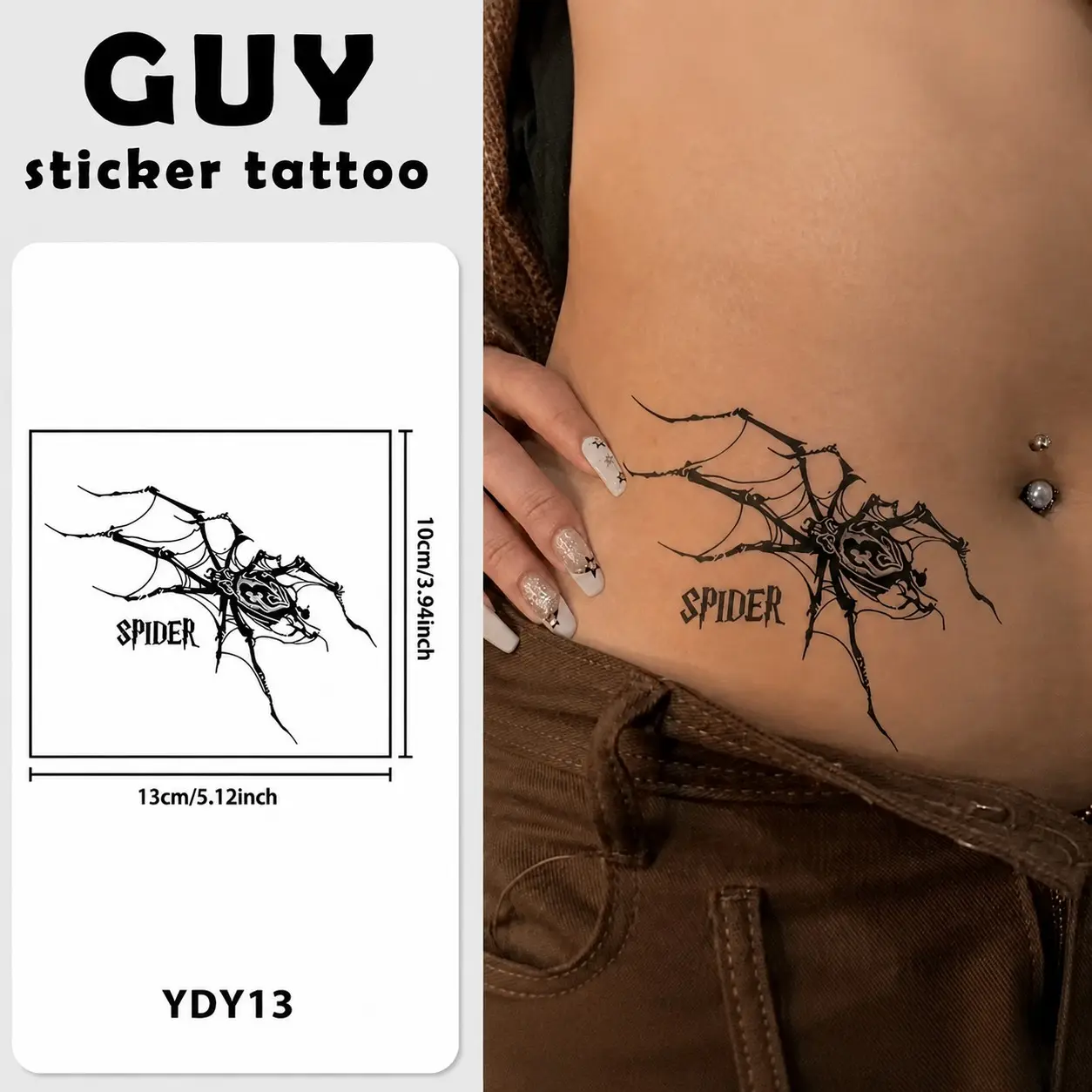 Dark Gothic Spider Tattoo Sticker, Fake Tattoos, Realistic Spider Web Design, Waterproof Long-Lasting, Perfect for Parties and Halloween Events