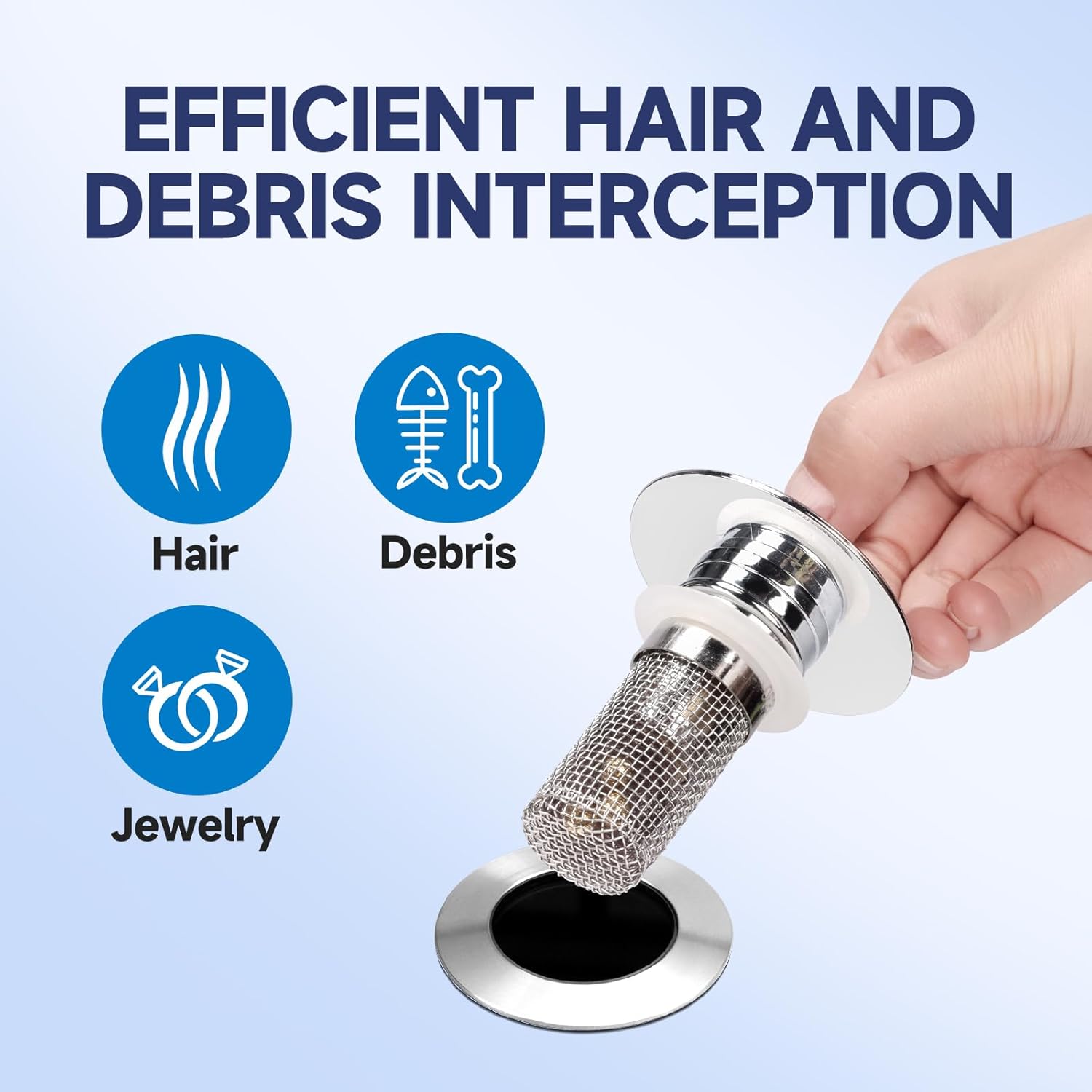 Bathroom Sink Stopper HairCatcher, Universal Pop Up Sink Drain Filter withStainless Steel Filter Basket, Bathroom Sink Drain Strainer Brass Construction Rubber Shower