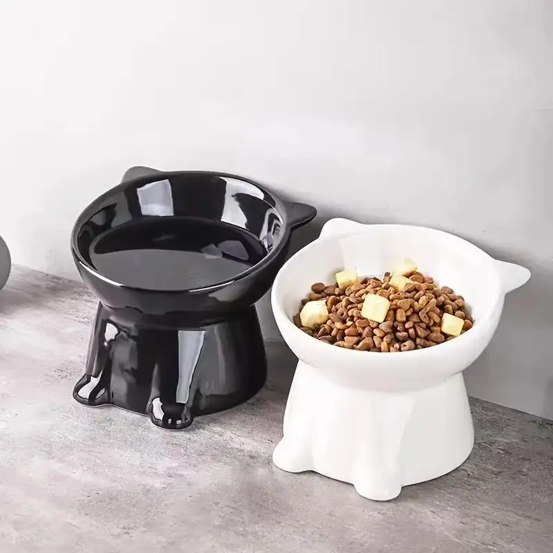 2-Piece Set /pure Elevated Pet Feeding Bowls, Anti-Vomit Design, Protects Neck & Spine, Non-Slip Base, Durable Plastic, Suitable for Cats & Small Dogs