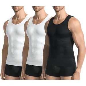 3 Pack Men’s Compression Shirt Slimming Body Shaper Tank Tops, Tummy Control Workout Vest Shapewear for Men, Breathable Stretch Athletic Base Layer for Gym Training & Daily Wear