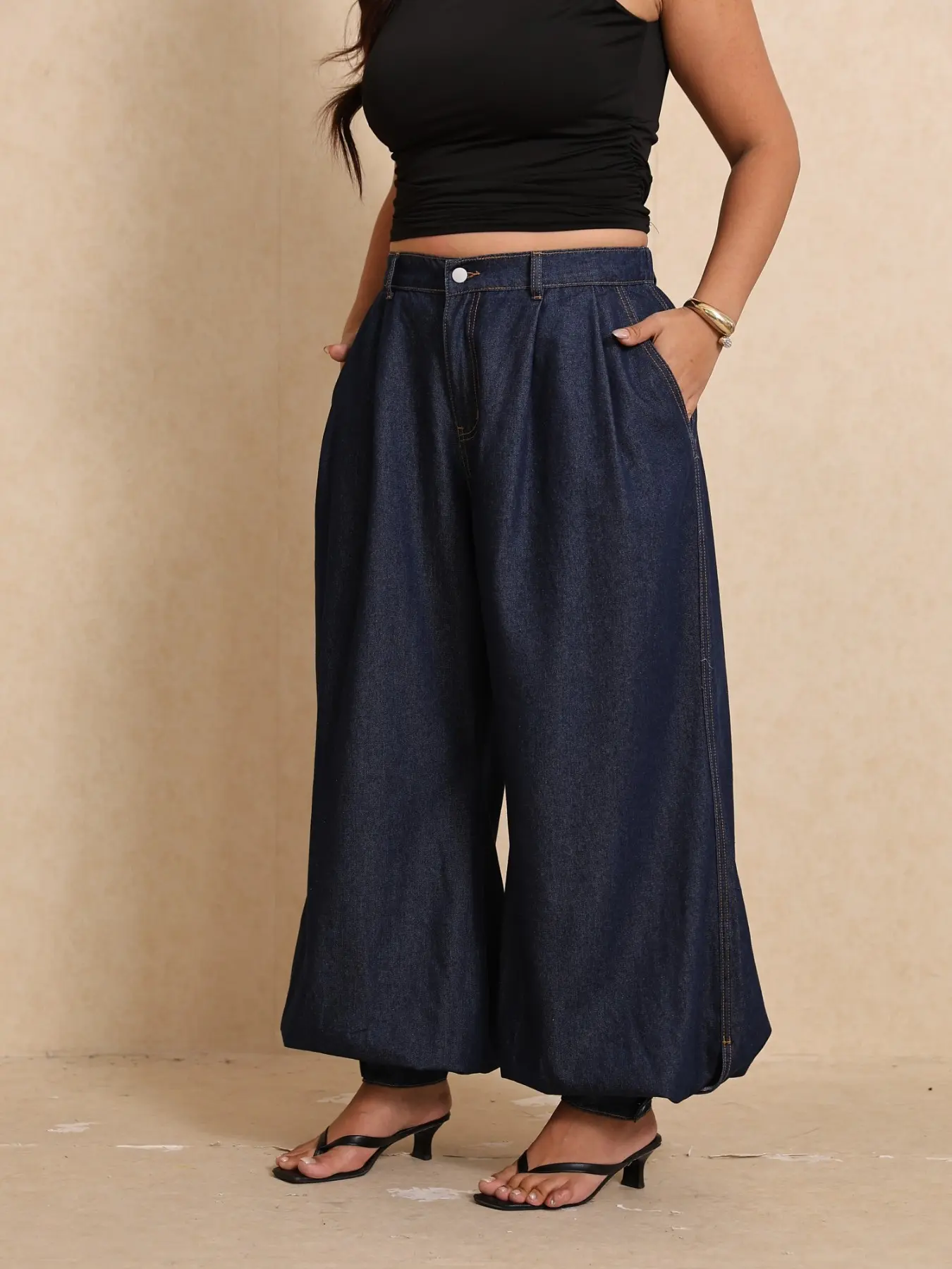 Vintage Deep Wash Pleated Jeans, Loose Fit Lazy Harlan Jean, Elastic Waist, Straight-Leg Pants, All Seasons, Daily Wear