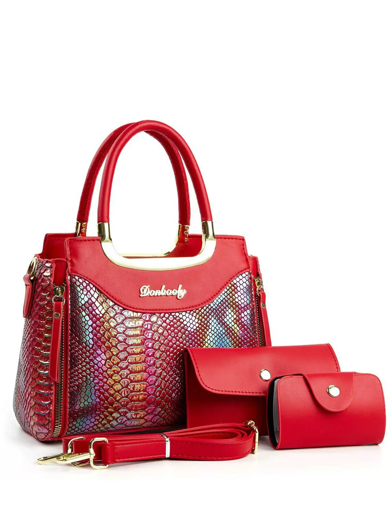 New Fashion Snake Print Shoulder Clutch Bag, Includes Wallet and Card Holder, Casual PU Material, All Seasons Accessory