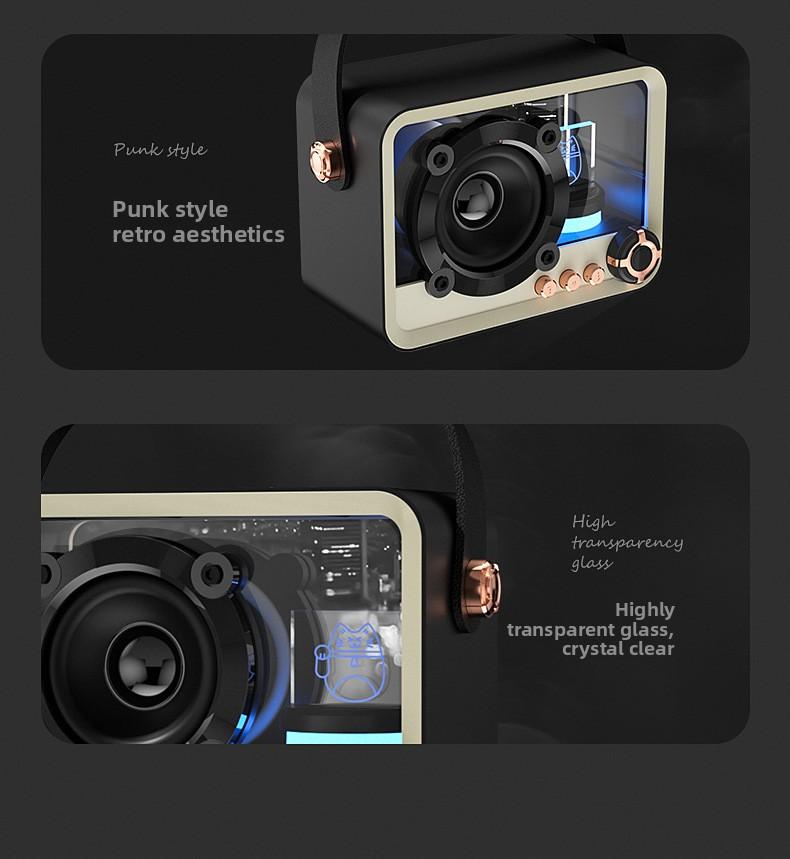 Glass transparent Bluetooth speaker, portable mini outdoor USB charging subwoofer, desktop ambient light Bluetooth speaker