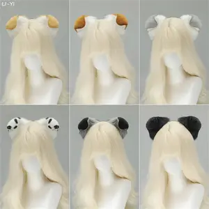 Plush Button-eared Dog Ears Headbands Furry Sheepdog Ears Headwear Kawaii Dalmatian Ear Hair Hoop Halloween Cosplay Headpiece