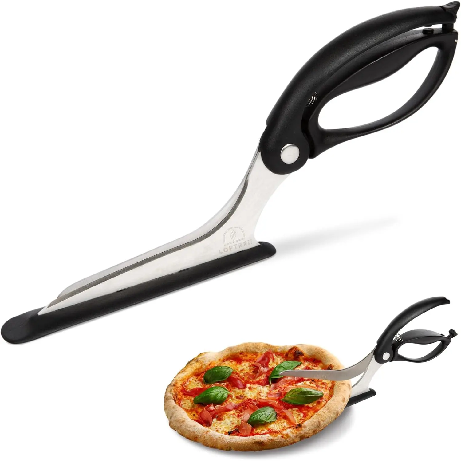 Non-Stick Pizza Scissors with Firm Grip Base Food Grade Stainless Steel 5-in-1 Pizza Cutter Food Slicer & Server Durable Safe & Mess Free